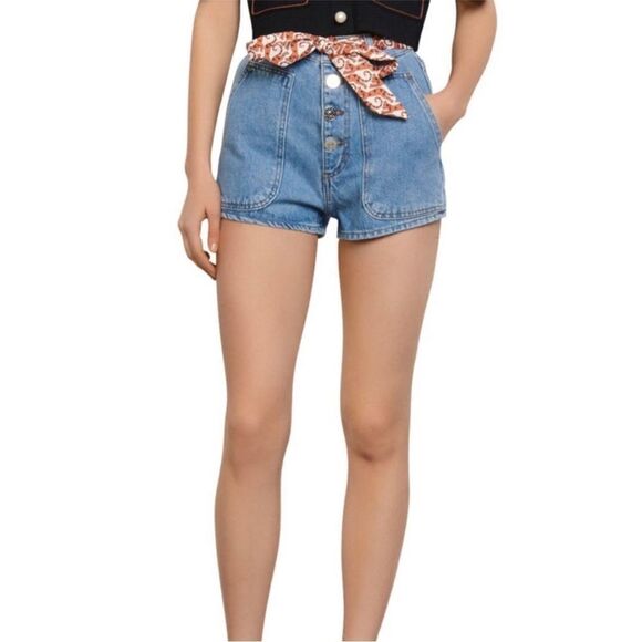 Sandro Belted Denim Shorts - Picture 1 of 10
